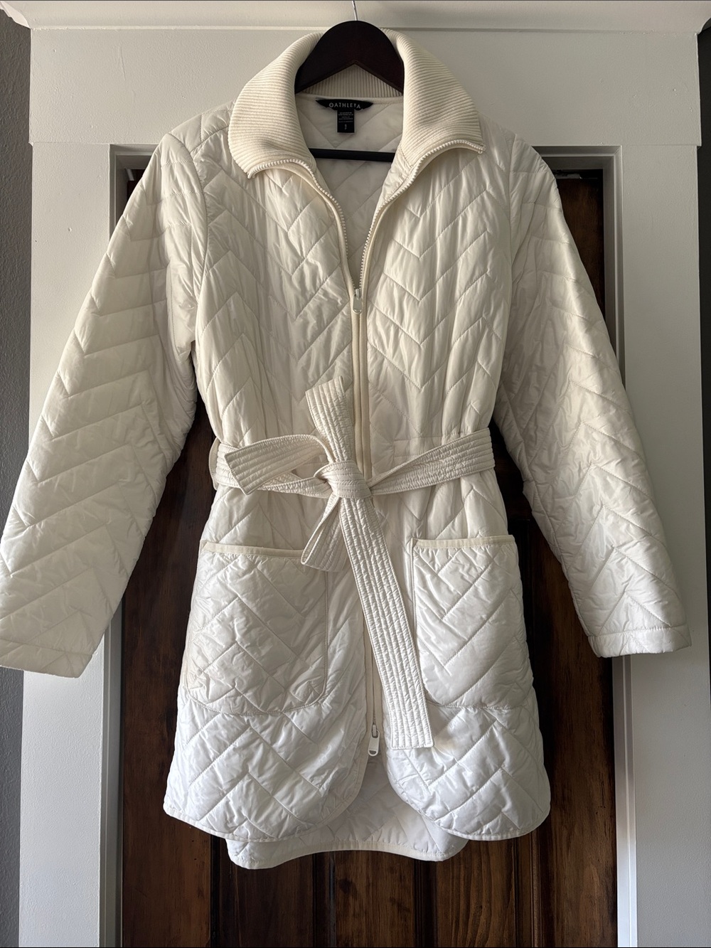Quilted Athleta Belted Coat - White